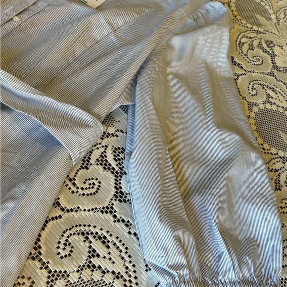 NWT Liz Claiborne Pleated Small Blue and White Stripe Belted Blouse Size Large - Picture 8 of 13